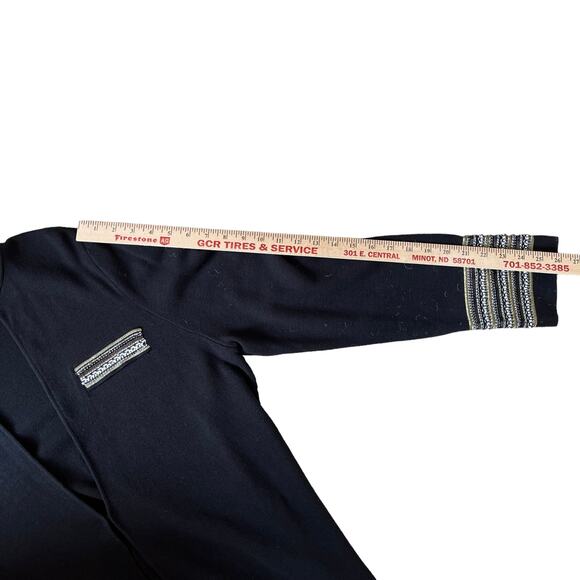 Chico's Cardigan Sweater Heidi Size L/XL Black Heidi Embellished Beaded Military - Picture 10 of 16